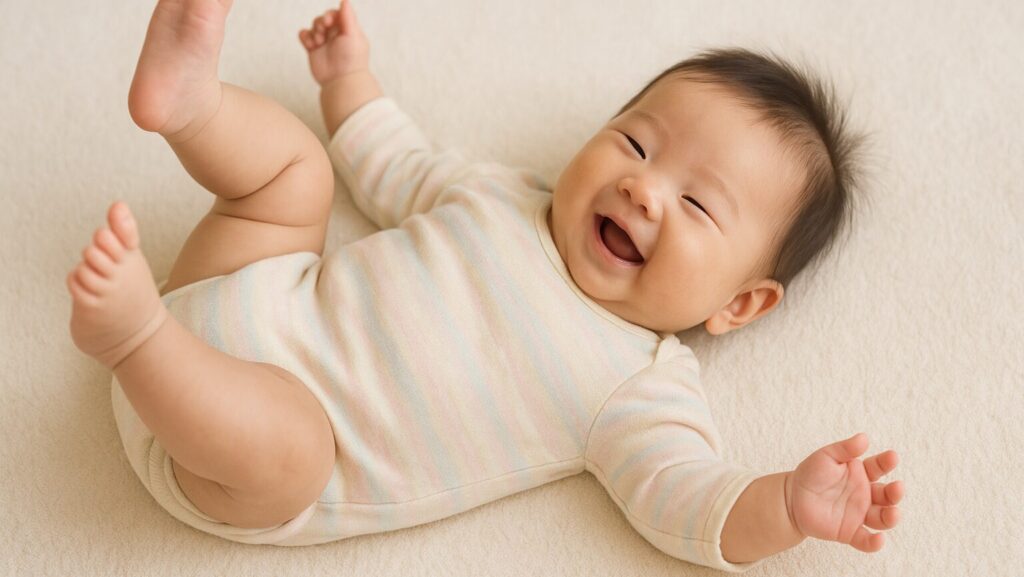 楽しそうに手足をバタバタさせている赤ちゃん